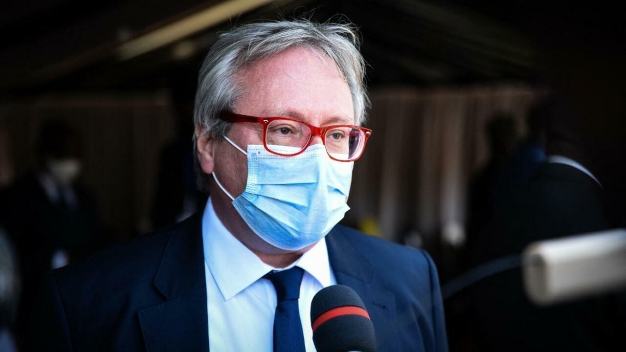 In this file photo dated January 21, 2022 Joël Meyer, French Ambassador to Mali, is seen speaking to the press during the National Funeral of Ibrahim Boubacar Keïta, former President of the Republic of Mali, at the Military Engineering Centre (Base A) in Bamako. – Malian authorities dominated by the military have decided to expel the French ambassador, in a further sharp escalation of the estrangement between Bamako and Paris, announced Monday the state television. (Photo by Nicolas Réméné / AFP)