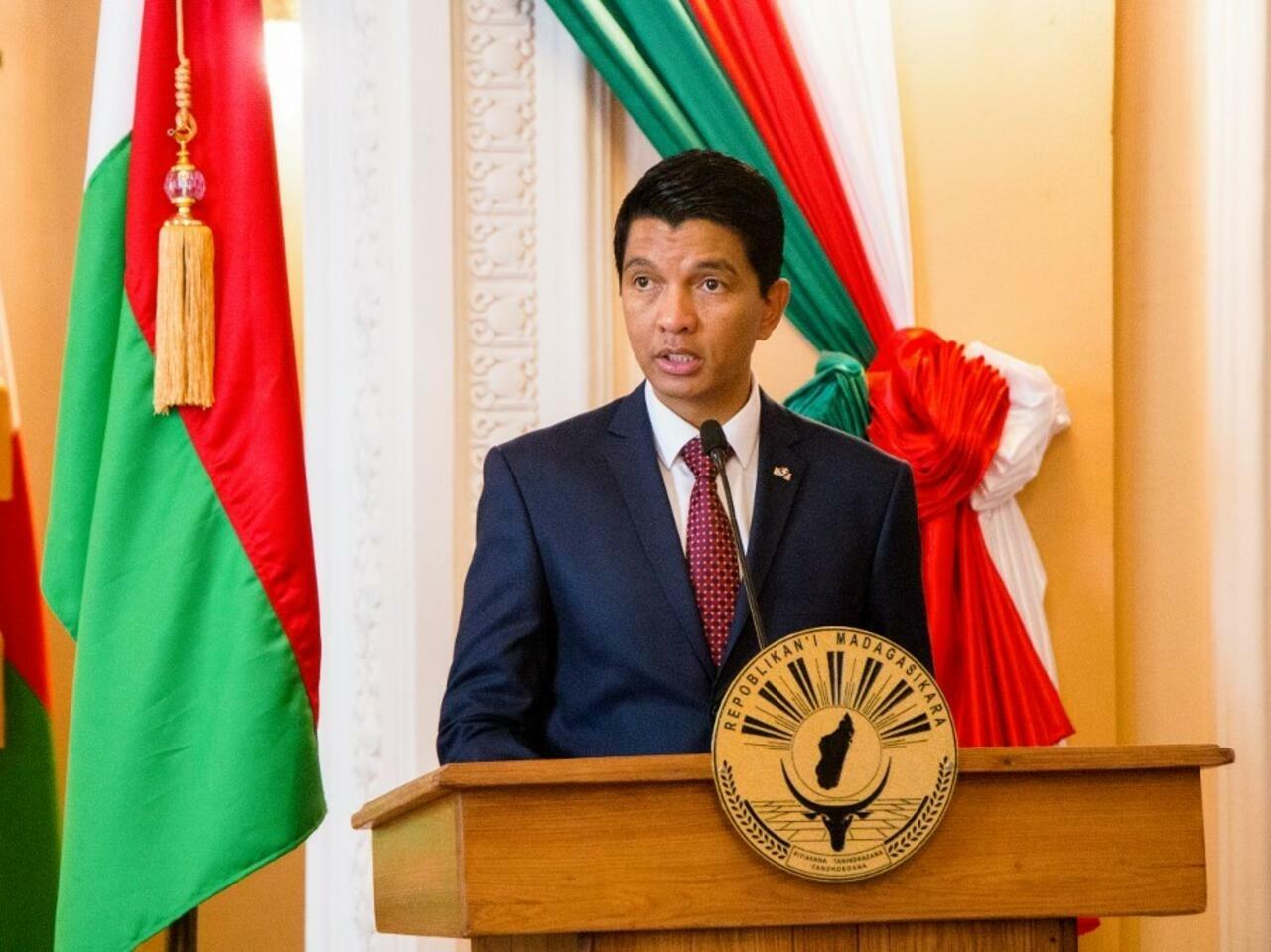 Madagascar’s President Andry Rajoelina delivers a speech during a press conference at the Iavoloha presidential palace in Antananarivo, on April 29, 2019. (Photo by Mamyrael / AFP)