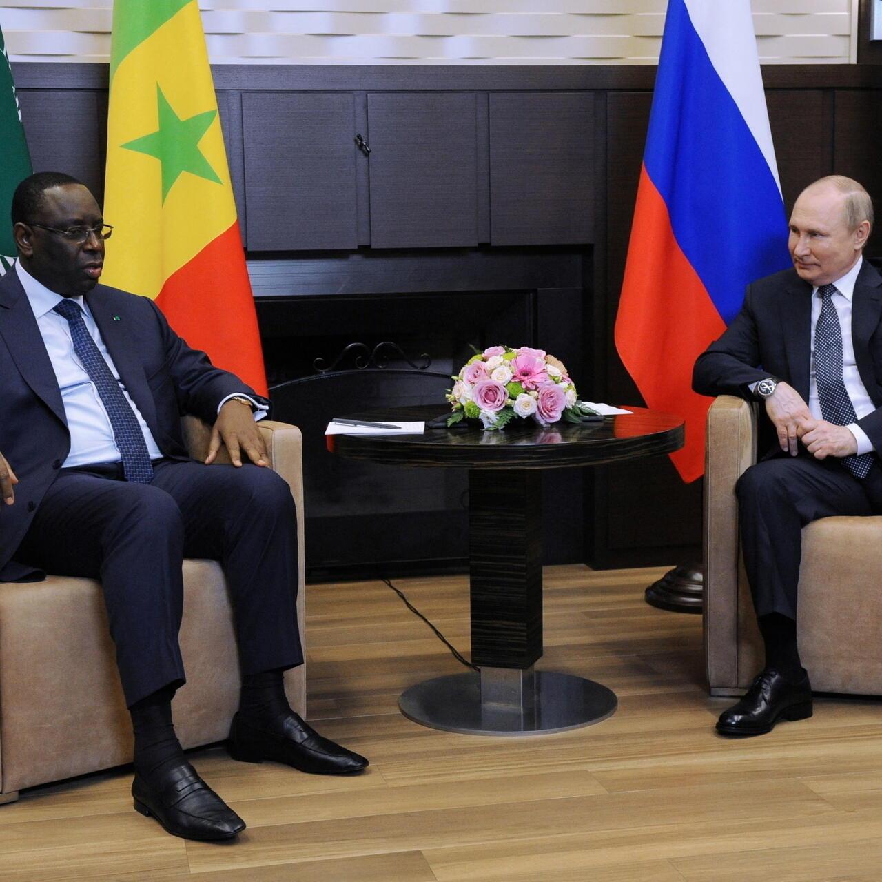 Russia’s President Vladimir Putin attends a meeting with Senegal’s President Macky Sall, who is currently the chairman of the African Union, at the Bocharov Ruchei state residence in Sochi, Russia June 3, 2022. Sputnik/Mikhail Klimentyev/Kremlin via REUTERS ATTENTION EDITORS – THIS IMAGE WAS PROVIDED BY A THIRD PARTY.